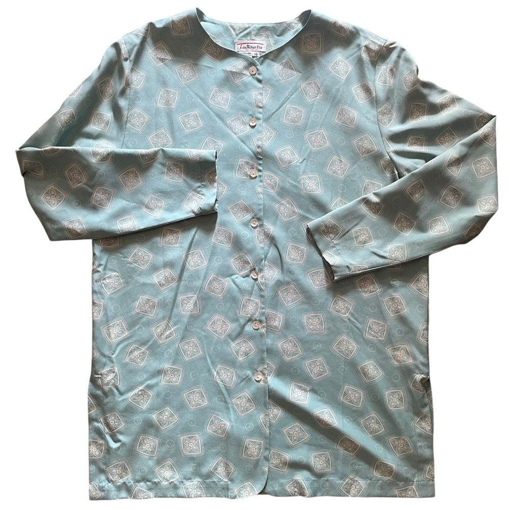 Talbots Women's Shirt Vintage 10 Medium Silk Blue Career Long Sleeve Button Up - Picture 2 of 6